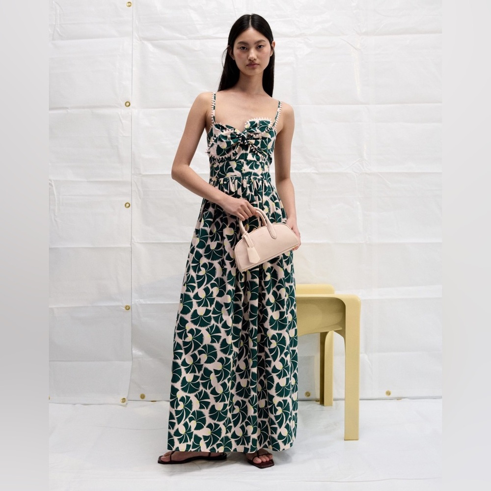 Oroton Fan Flower-print sundress featuring saw-tooth lace trims size 12